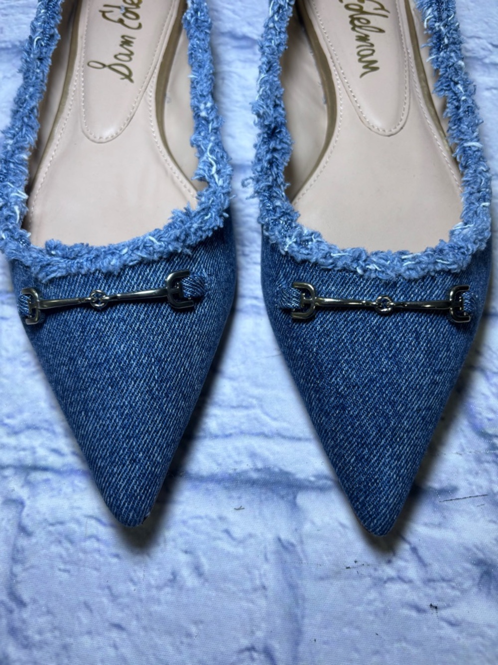 Sam Edelman Women’s Nori Ballet Flat Bluestone Denim Size 10M Buckle Hardware - Picture 3 of 15